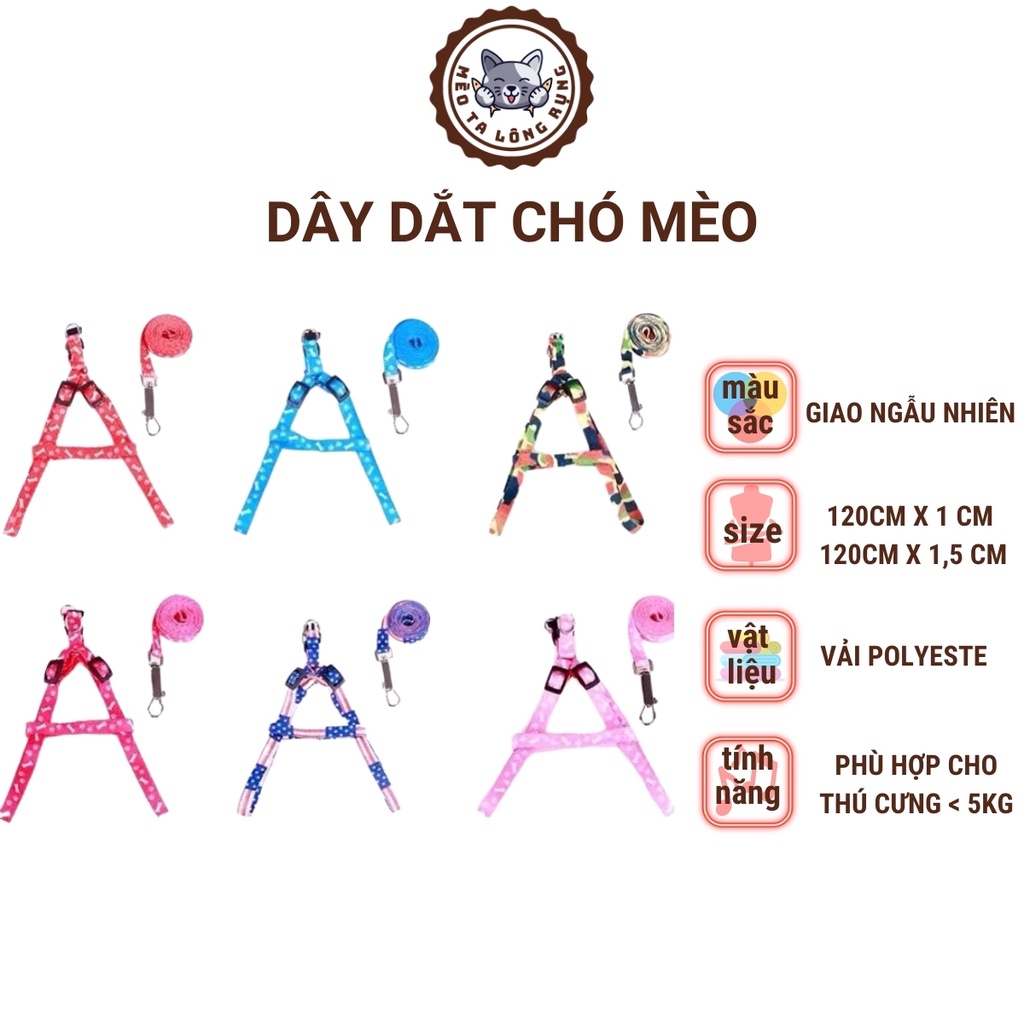 Dây xích chó, dây dắt chó, dây dắt mèo nhiều màu sắc dành cho thú cưng dưới 7kg