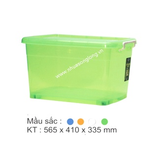 Thùng nhựa chữ nhật đa năng Song Long 65 lít có bánh xe, có nắp đậy tiện lợi - Hàng chính hãng