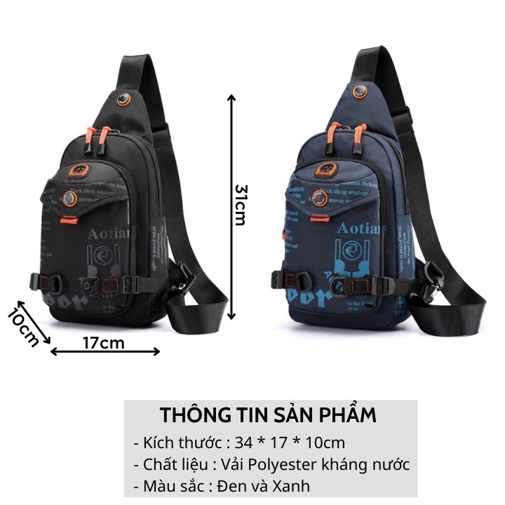 Túi đeo chéo nam vải Polyester kháng nước kiểu dáng nhỏ gọn thể thao TC58