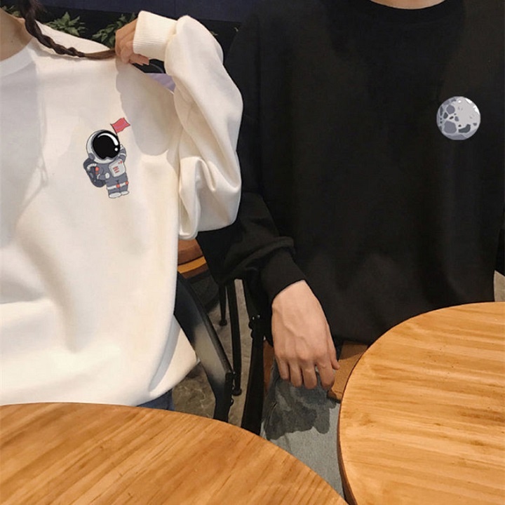 Áo thun ZHELIHANGFEI nỉ tay dài dáng rộng in chữ trẻ trung hợp thời trang cho cặp đô