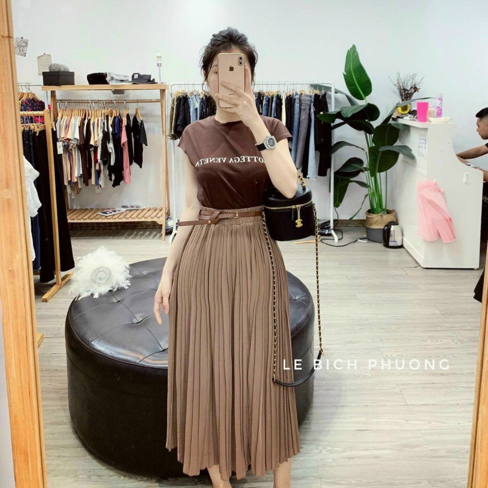 Chân váy xếp ly nhỏ kèm đai vải lụa aosominuhot