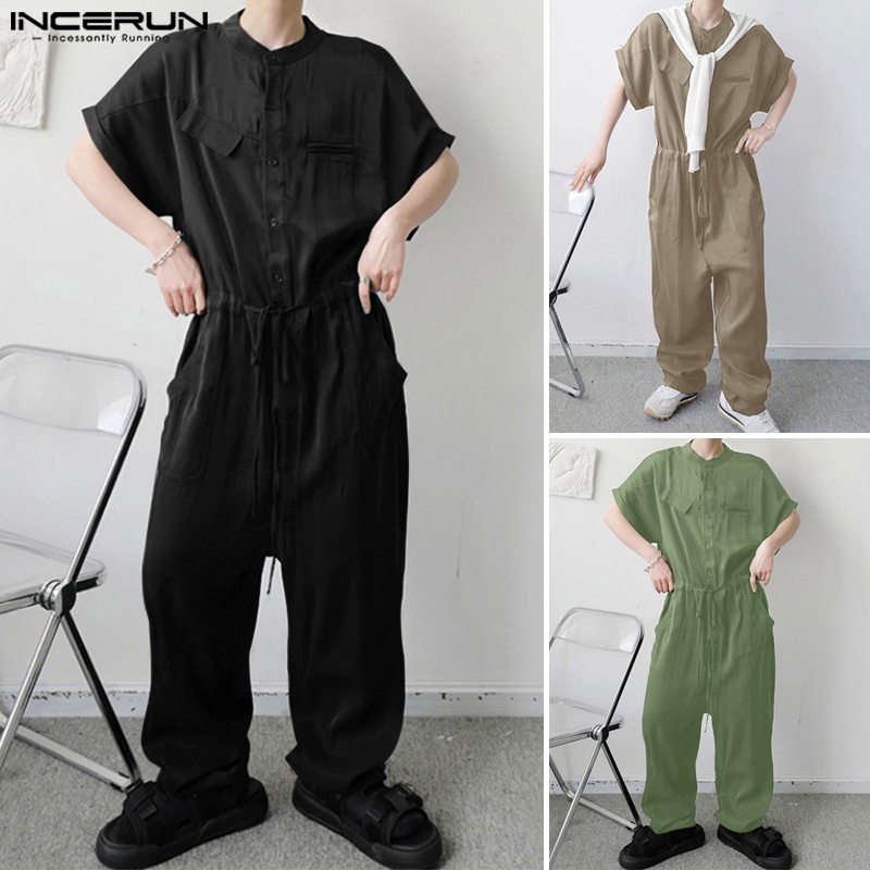 Áo liền quần INCERUN ngắn tay màu trơn thời trang mùa hè cho nam