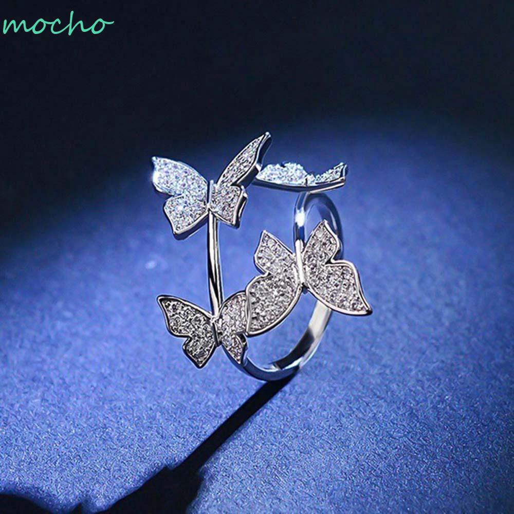 Nhẫn thiết kế hình bươm bướm đánh đá zircon nhiều màu độc đáo