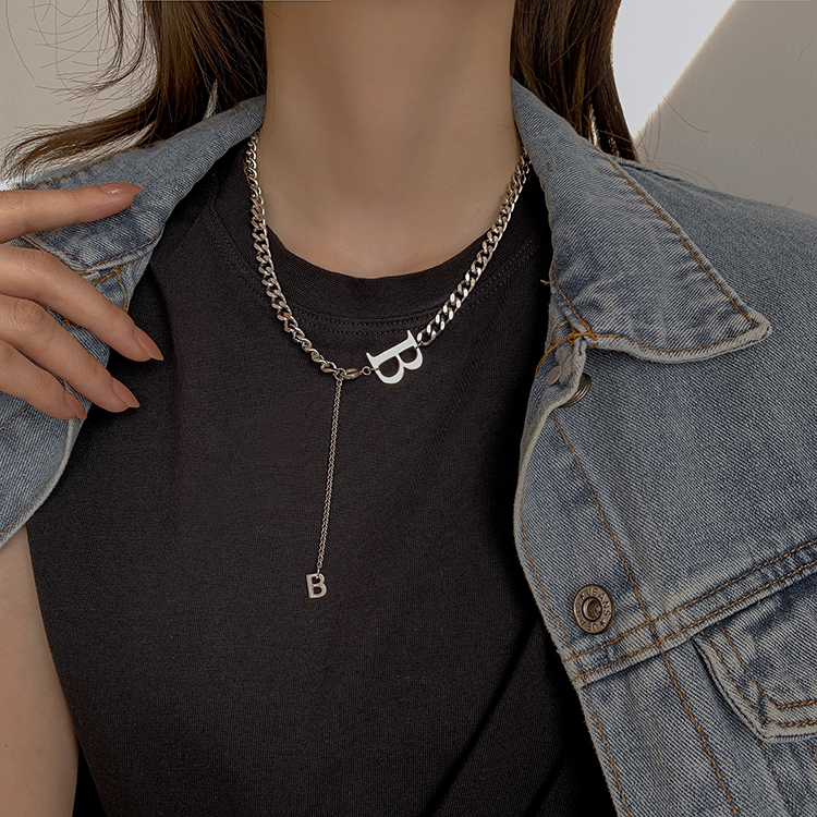 vòng cổ Thép Không Gỉ Mặt Chữ B Phong Cách Hip Hop