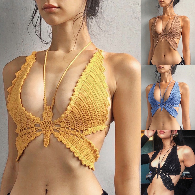 Áo Croptop Dệt Kim Hai Dây Cổ Chữ V Hở Lưng Quyến Rũ Thời Trang Mùa Hè Cho Nữ