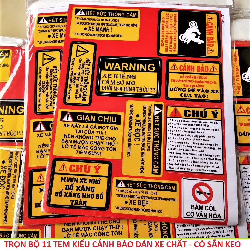 ĐỀ CAN DÁN XE CẢNH BÁO TRỌN BỘ - 11 TEM CHẤT