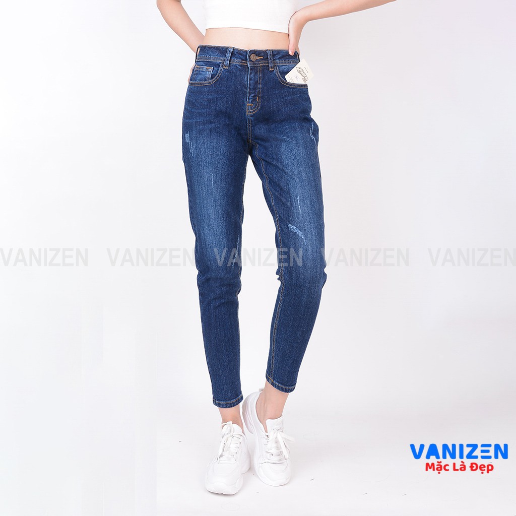 Quần jean nữ ống rộng baggy đẹp lưng cao cạp căn bản xước hàng hiệu cao cấp mã 377 VANIZEN