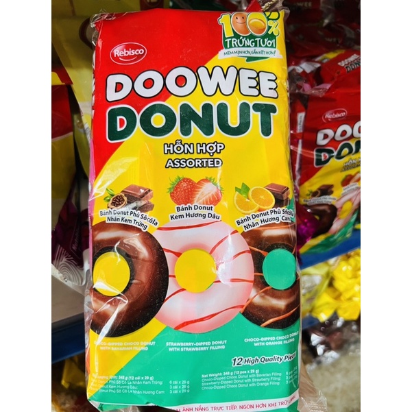 Bánh Doowee Donut Hỗn Hợp (Gói 12 cái)