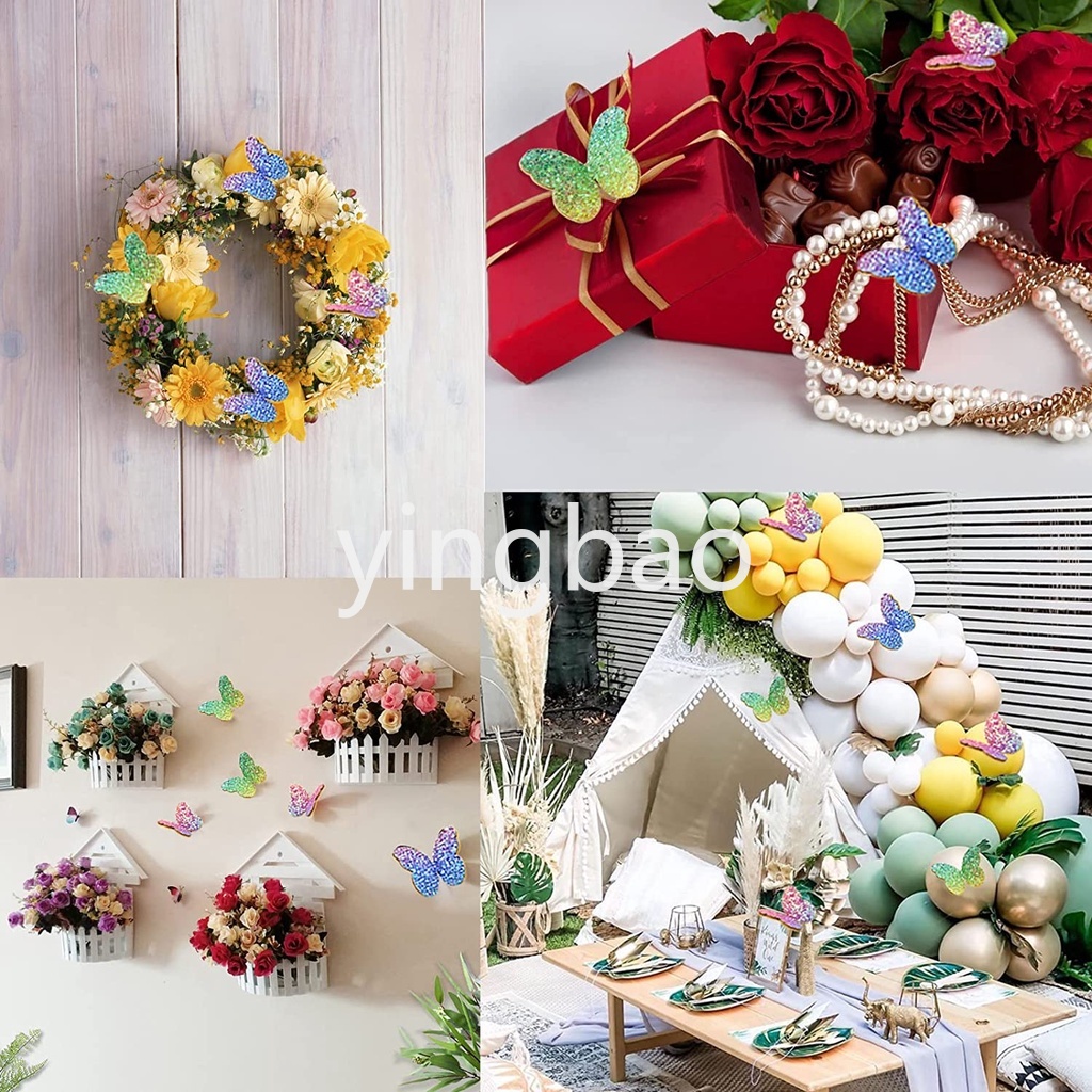 Set 12 Que Trang Trí Bánh Kem Hình Bướm Lấp Lánh