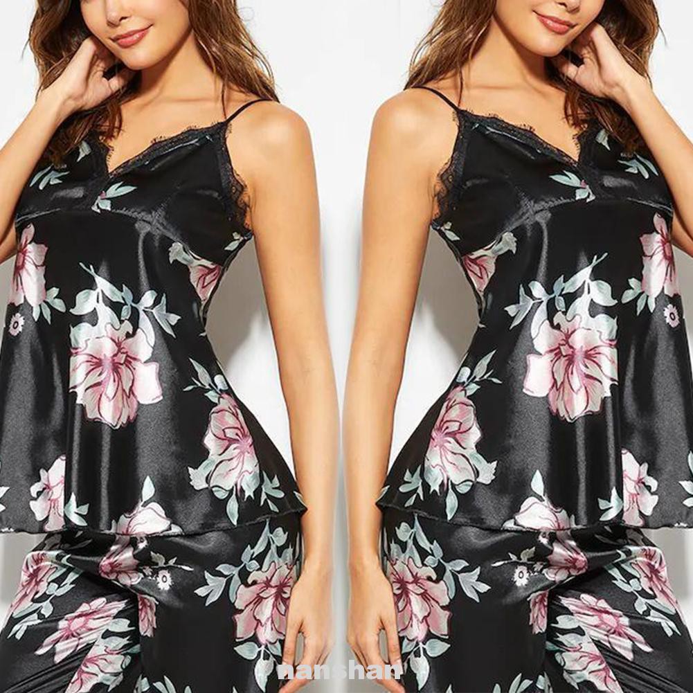 Set Đồ Ngủ Áo Sát Nách Hoạ Tiết Hoa + Quần Dài Cho Phái Nữ | BigBuy360 - bigbuy360.vn