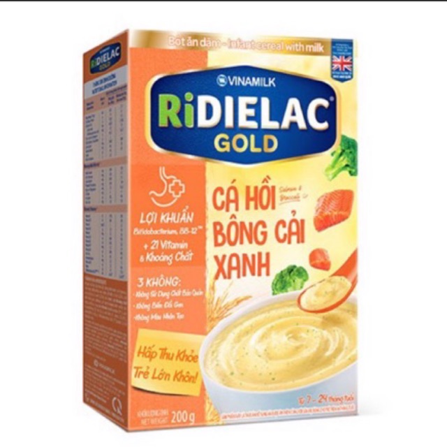 Bột ăn dặm Cá hồi bông cải xanh RIDIELAC GOLD  - Hộp giấy 200g