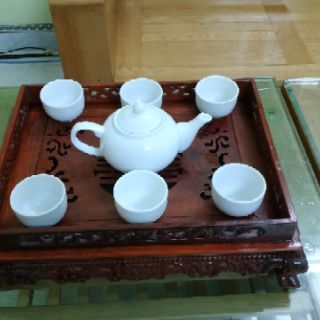 Bộ ấm chén trắng siêu rẻ ( Ấm bẹt to + 6 chén )