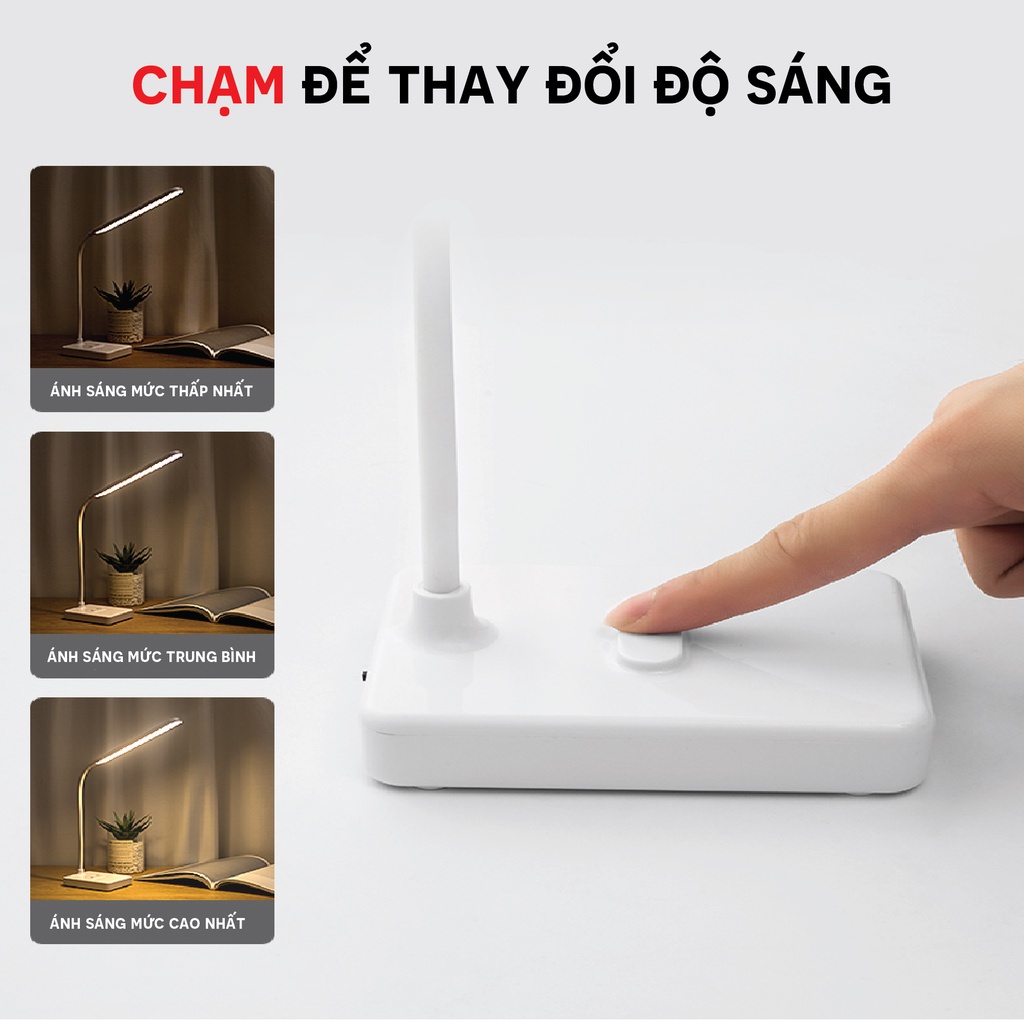 Đèn Bàn Học Chống Cận Thị 3 Màu Ánh Sáng, Đèn Học LED Để Bàn Làm Việc Đọc Sách Pin Tích Điện Cảm Ứng Bảo Hành 12T