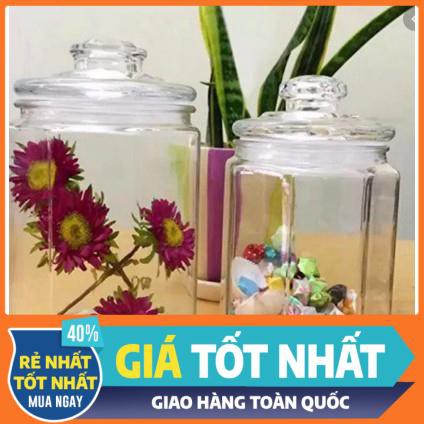 Hũ Thủy Tinh Lục Giác nắp Thủy tinh ( 1.5lit - 2.0lít -3.0 Lít)