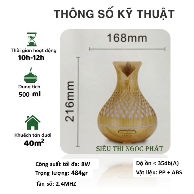 [HÀNG LOẠI 1] Máy Xông Tinh Dầu TL030_Size Đại 500ml_3 Chế độ hẹn giờ_Máy Tự Ngắt Khi Hết Nước _Bù Ẩm Phòng Điều Hòa