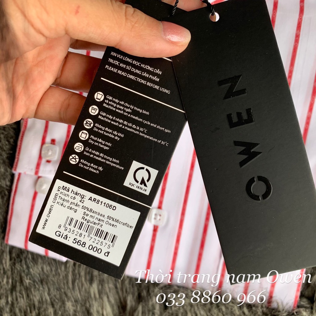 OWEN - Áo sơ mi dài tay Owen Regular fit chất sợi tre kẻ sọc đỏ vân chìm 81106 | BigBuy360 - bigbuy360.vn