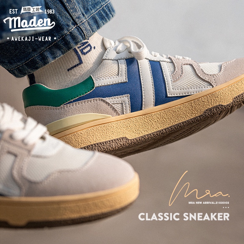 MADEN tooling men's retro moral training spring and autumn breathable casual white shoes