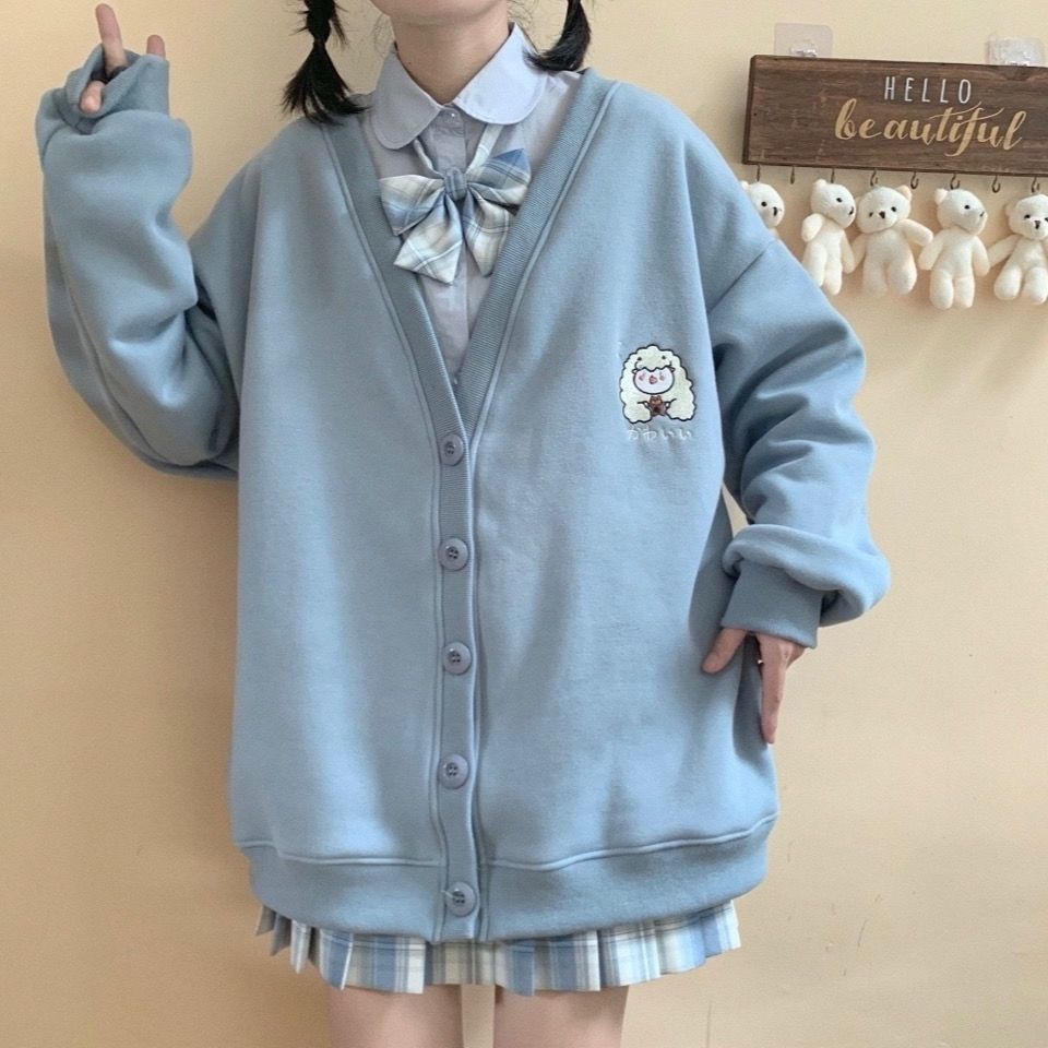 Áo khoác cardigan dáng rộng có túi phối nút dễ thương thời trang thu đông