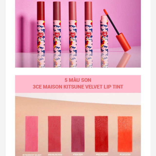 SON 3CE MAISON KITSUNE VELVET LIP TINT #RED INTENSE – ĐỎ TƯƠI