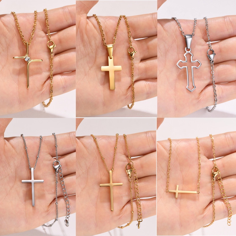 Vòng cổ Mặt Thánh Giá Chất Liệu Thép Không Gỉ Mạ Vàng 18K
