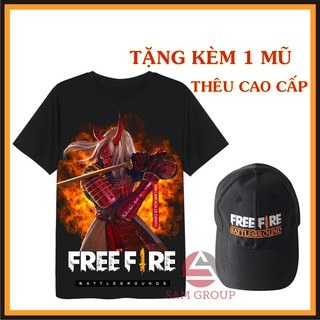 Áo free fire [ TẶNG 1 NÓN ] màu đen Quỷ Kiếm hình in 3D sắc nét