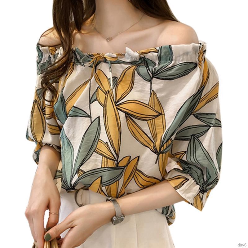Áo chiffon Hàn Quốc hở vai họa tiết hoa thời trang cho nữ