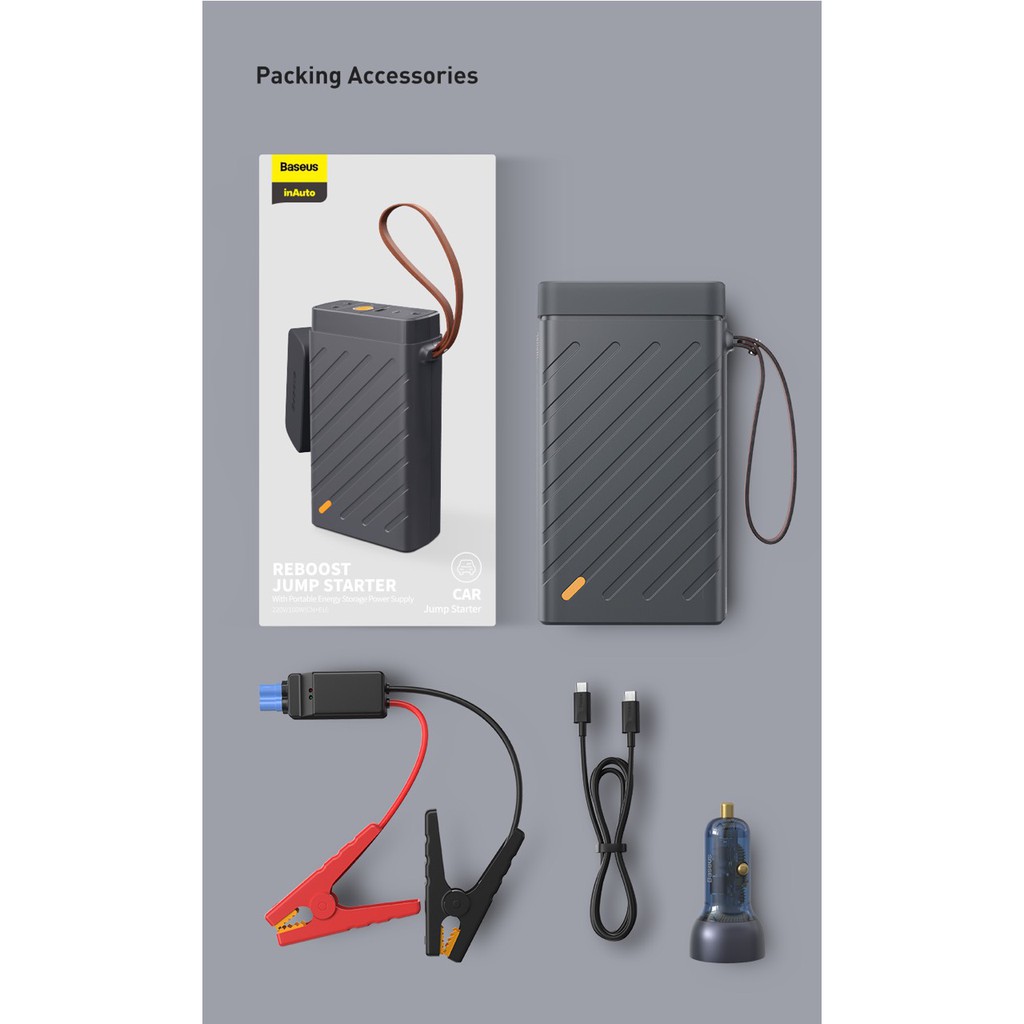 Pin dự phòng kích bình ắc quy xe ô tô Baseus BS-CN02 Reboost Jump Starter 220V/100W  có cổng ra 220V