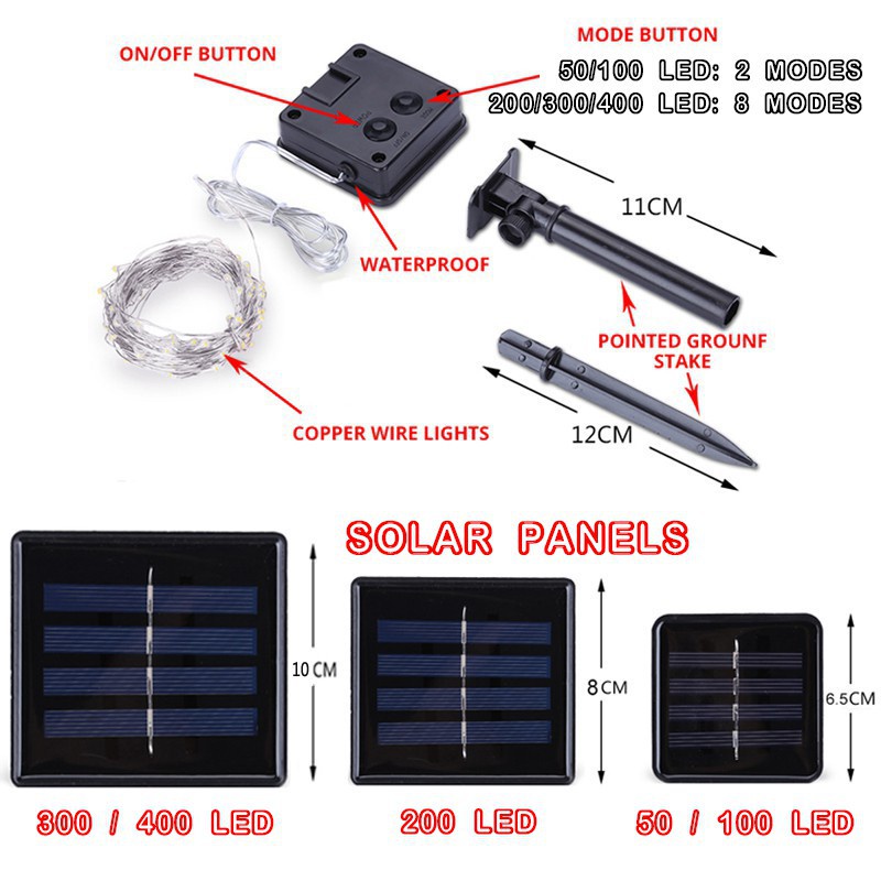 Dây đèn led năng lượng mặt trời thắp sáng sân vườn ngoài trời cho kỳ lễ không thấm nước