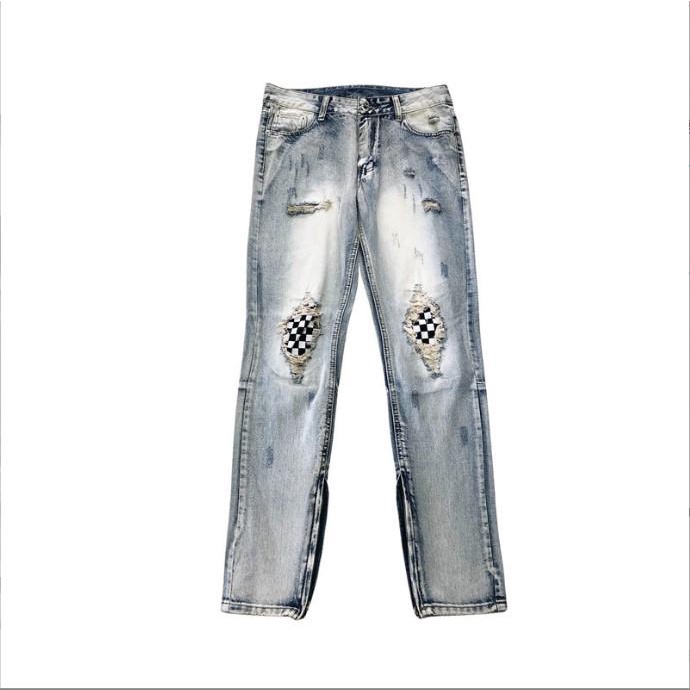 [sale xả kho] Quần jean ống suông nam khóa zip ống rách gối màu xanh bạc nhạt đẹp mới hà nội hcm 8041 Pon.mens