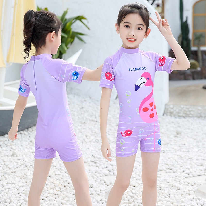 Bộ Đồ Bơi Một Mảnh Chống Nắng Mau Khô In Hình Thiên Nga Hoạt Hình Dành Cho Bé Gái