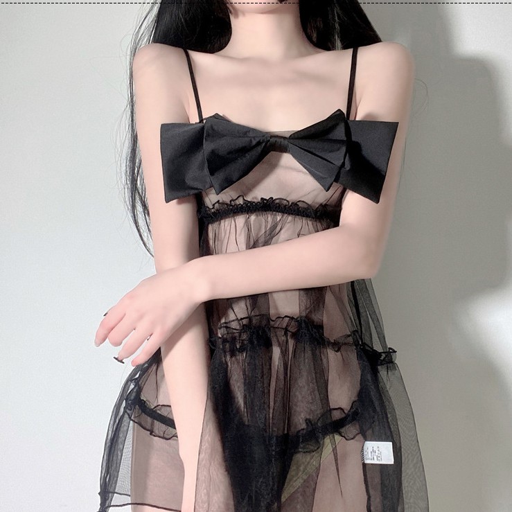 Đầm ngủ xuyên thấu show V1 phối nơ Siêu xinh L267