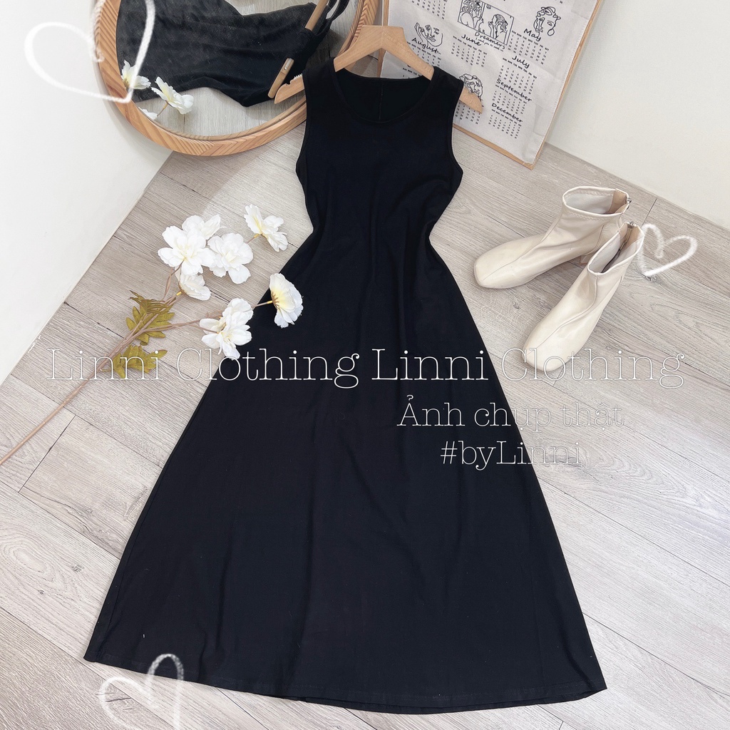 Đầm đen body quý phái cổ U sang trọng | Maxi đen tôn dáng sát nách cổ U (đi chơi, đi tiệc, event)