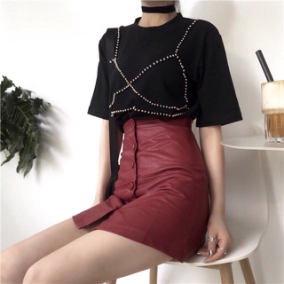 [ Hình Thật+ Hàng Có Sẵn] Set Áo Thun+Chân Váy Da Qc Cực Hot! (Có bán lẻ)