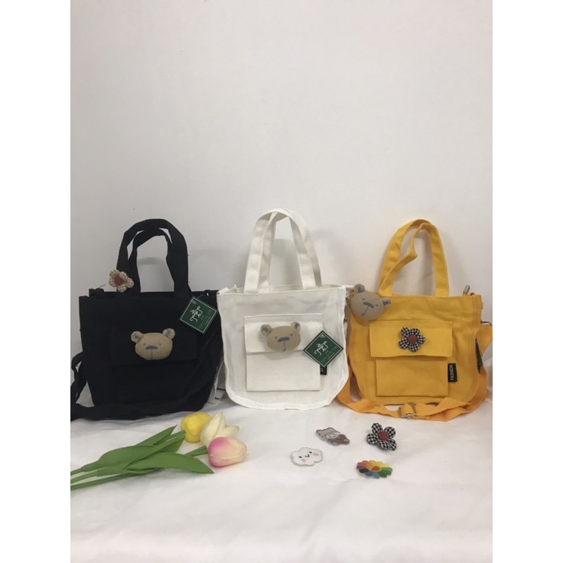 Túi đeo chéo gấu hoa ulzzang siêu cưng (có sẵn, hình thật)