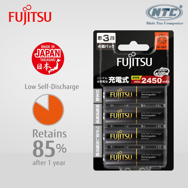 Pin sạc AA Fujitsu 2450mAh vỉ 4 Viên made in JAPAN - nội địa Nhật Bản (đen)