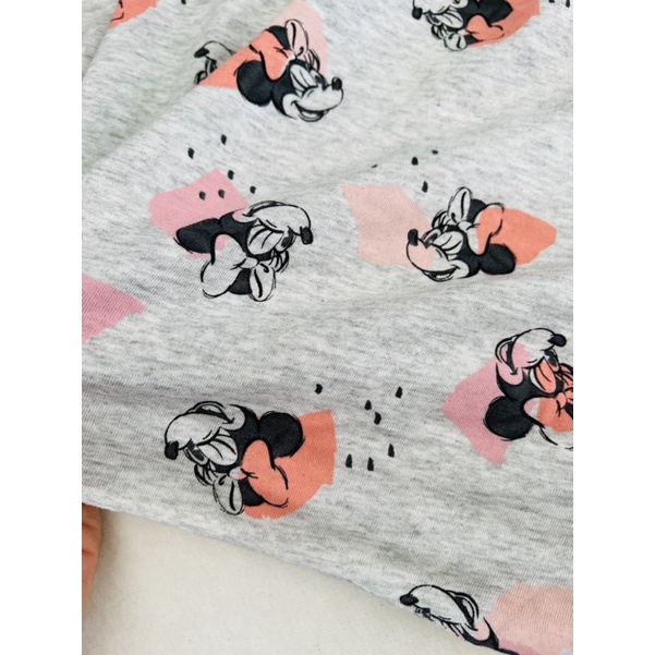 Vải thun cotton 2c hình mickey nền xám
