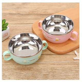 Bát Ăn Dặm Inox 2 lớp Cách Nhiệt Cho Bé Có Tay Cầm Nắp Đậy Kèm Thìa Muỗng, Chén ăn cháo, Bát Ăn Cơm Cho Trẻ Em