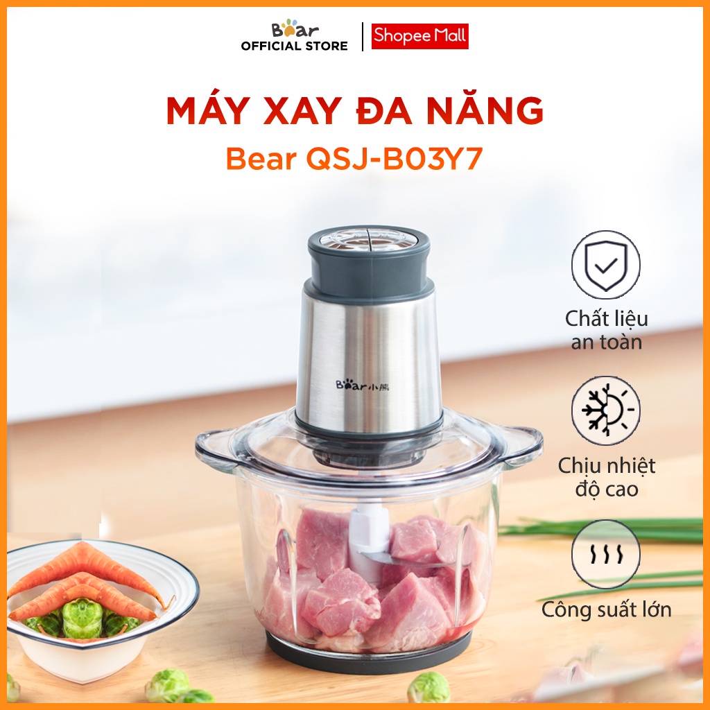 Máy XayThực Phẩm Đa Năng 2L Bear  QSJ-B03F1/C03M1/ C03T5 cối inox 304 -Chính Hãng - Bảo Hành 18 Tháng