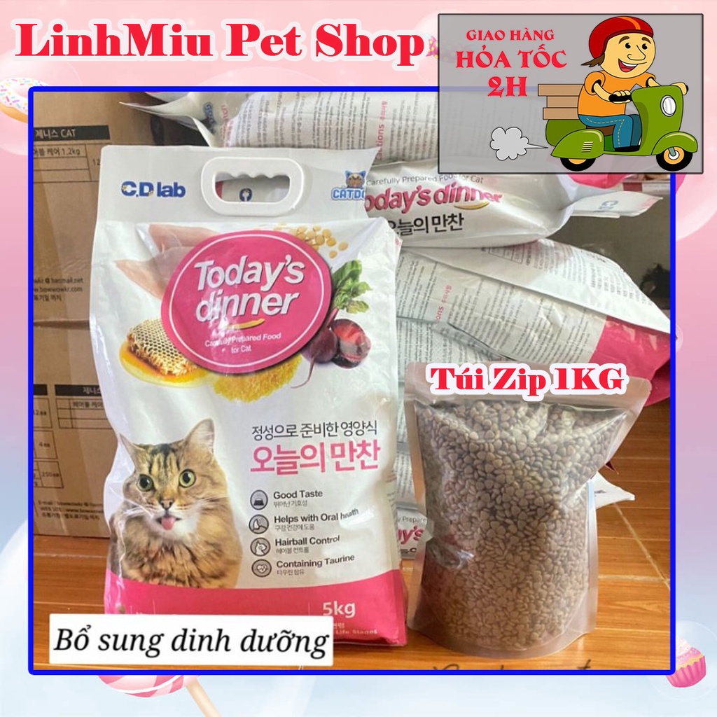 Hạt Thức Ăn Mèo Kén Ăn Today's Dinner Hàn Quốc TÚI ZIP 1kg