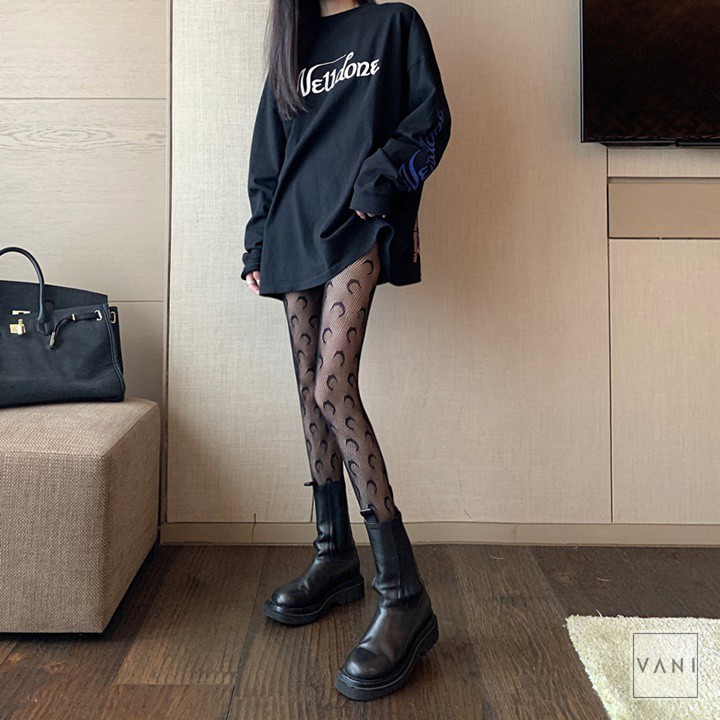 Quần Tất Lưới Xuyên Thấu Phong Cách Lolita Nhật Bản Quần Tất Vớ Ren Lưới Mỏng Họa Tiết Mặt Trăng