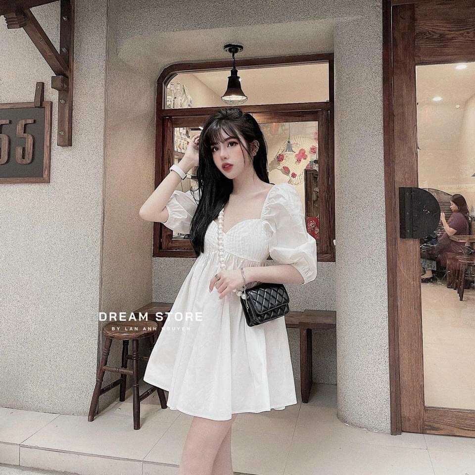 Váy babydoll cúp ngực tay bồng xếp ly