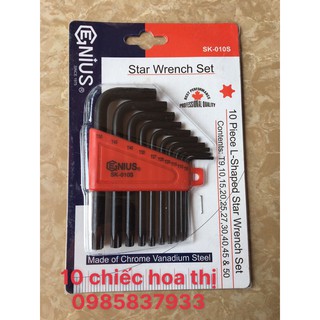 Bộ lục giác đầu sao 10 chiếc SK-010S Genius tiêu chuẩn Mỹ tại Máy cầm tay NTT bảo hành dài hạn vặn ốc hoa thị