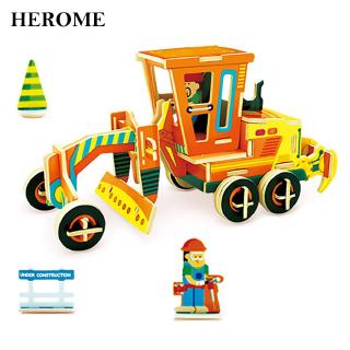 herome Construction Vehicles Kit Building Toy Kids Toy Home Decor 3D Puzzle Children Gift Wood Great