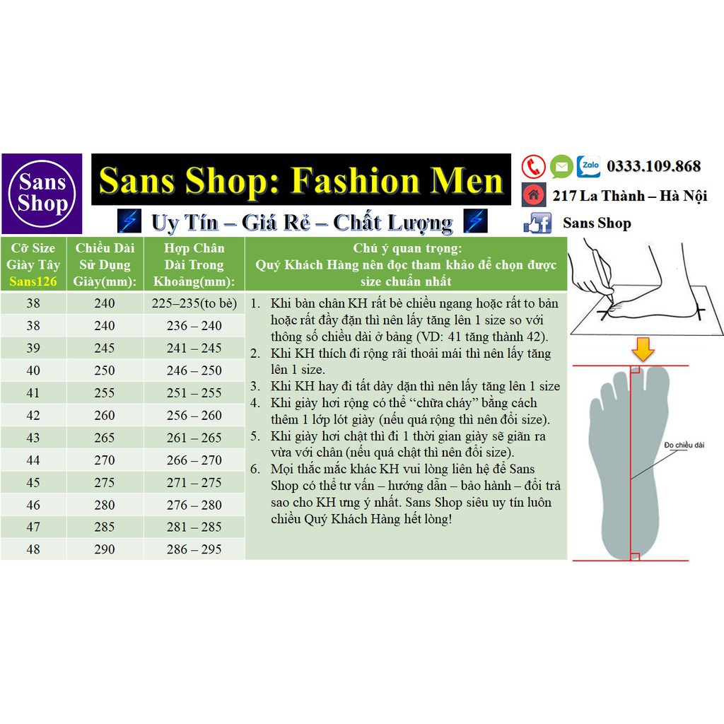 dây giày Giày Tây Cao Cấp Giày Da Công Sở Sans126 Sans Shop