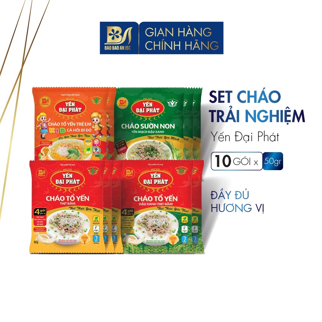 Set Cháo 4 vị trải nghiệm - Yến Đại Phát 4 gói gia vị, ăn liền, tiện lợi, thơm ngon - Combo 4 Gói