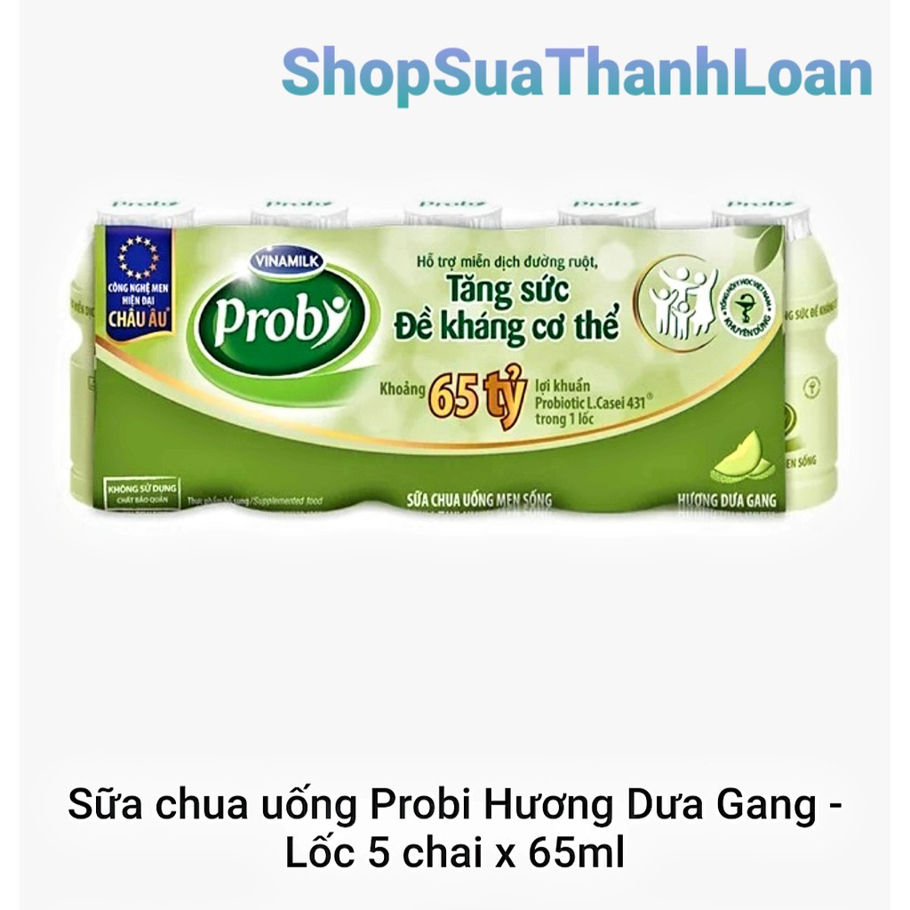 SỮA CHUA UỐNG PROBI DƯA GANG - LỐC 5 CHAI 65ML