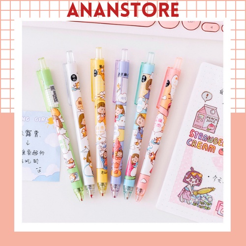 Bút Bi Cute Mực Gel, Bút Viết Cô Gái Nhật Xinh Xắn Dễ Thương ANANStore