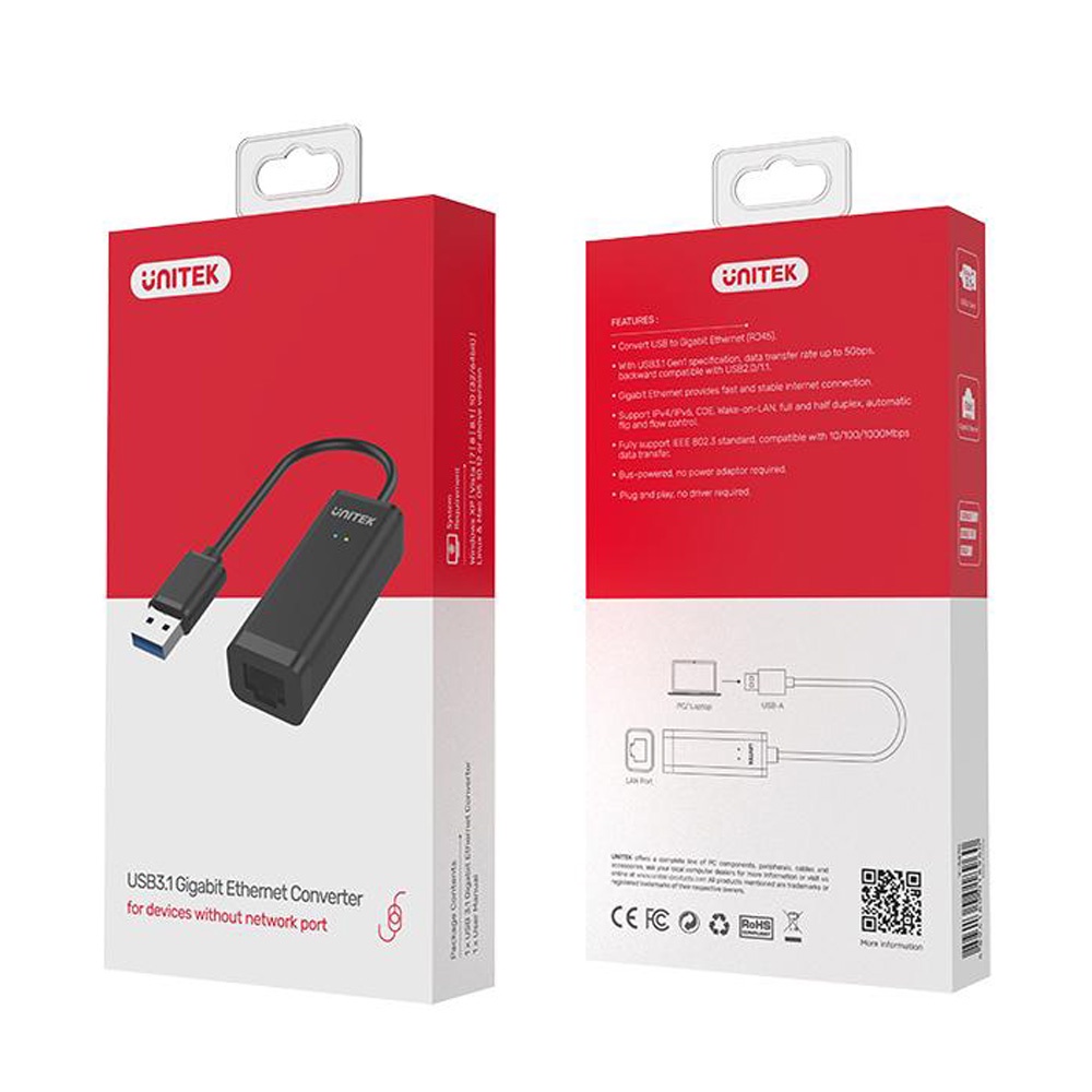 Chuyển đổi USB3.0 sang RJ45 Gigabit Ethernet Unitek Y-3470 Chính Hãng