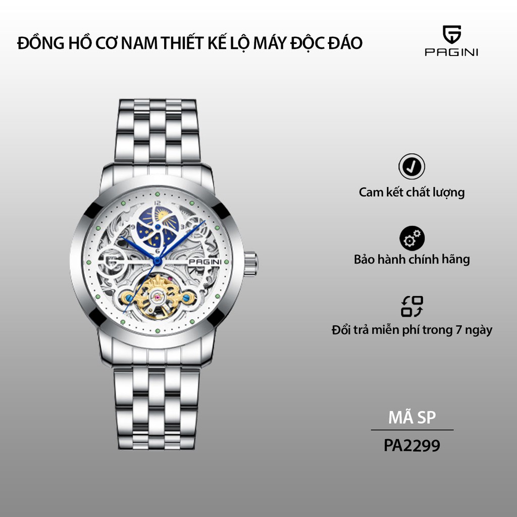 Đồng Hồ Cơ Nam Thương Hiệu PAGINI PA2299 - Thiết Kế Lộ Máy Độc Đáo | BigBuy360 - bigbuy360.vn