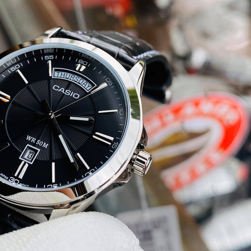 Đồng hồ nam dây da mặt đen Casio MTP 1381L-1AV chống nước 5ATM size 39mm Bảo hành 1 năm Hyma watch